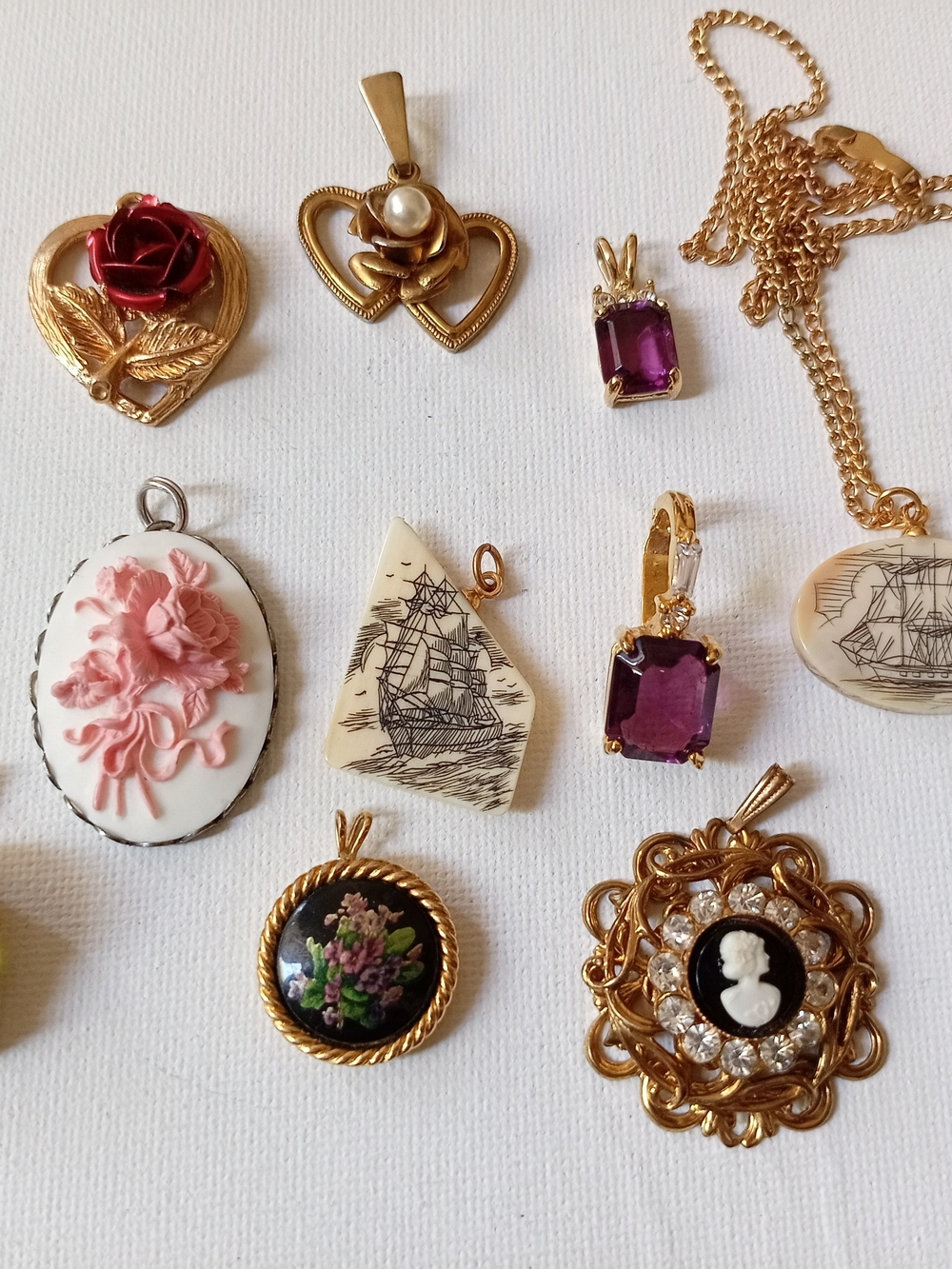 Vintage Pendant Bundle Cameo ,Trifari, Avon